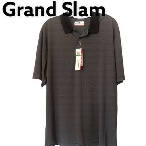 Grand Slam Black and White Striped Golf Polo Shirt NWT L